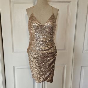 B. Smart Gold Sequin Halter Dress